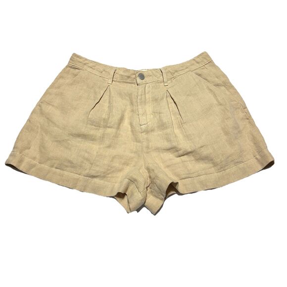 L'AGENCE Pleated Shorts Women's Size 28 Beige Tan 100% Linen High Rise 3” - Picture 1 of 10